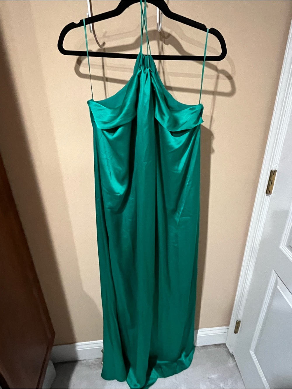 Mango Emerald Green Satin Halter Maxi Dress